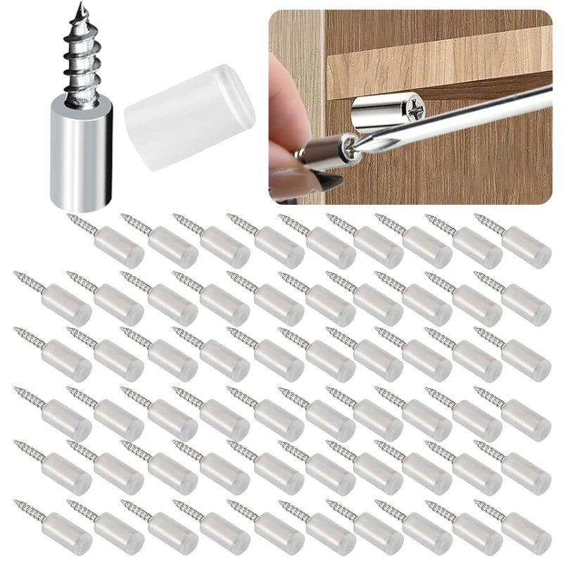 YudeWater 60PCS Shelf Pins with Non-Slip Sleeve, Self-Tapping Screws Cabinet Laminate Support, Nails, for Furniture & Bookcase Shelf Cabinet Closet (Translucent Color) - Image 1